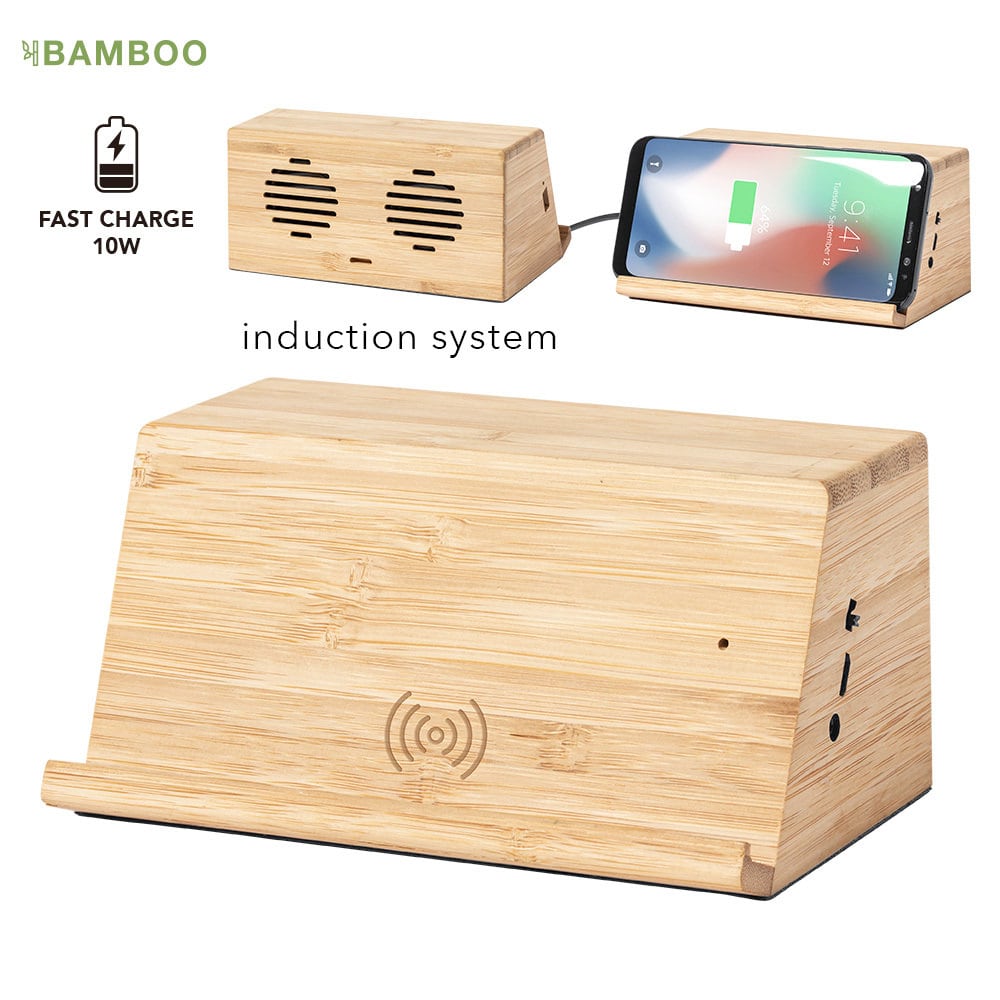 Chargeur double à induction sans fil en bois de bambou
